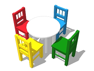 现代<em>幼儿园</em>桌椅草图大师模型，儿童桌椅su模型下载
