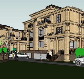 欧式连排别墅su模型方案下载，sketchup别墅草图大师模型