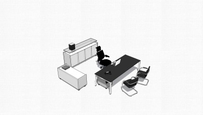 现代简约老板桌附文件柜su模型，老板桌附文件柜skp模型下载