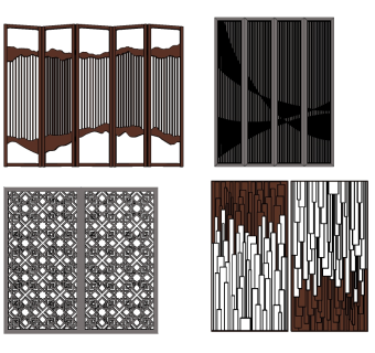 现代屏风隔断组合草图大师模型，屏风隔断sketchup模型skp文件分享