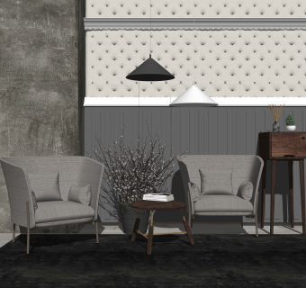 现代布艺单人沙发su模型 ，单人沙发skp模型下载