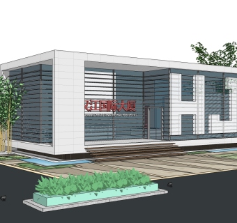 现代售楼处建筑方案草图大师模型，售楼部建筑sketchup模型免费下载