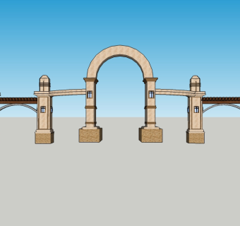 欧式入口大门su模型下载，sketchup入口大门skp模型