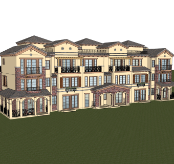 欧式联排别墅sketchup模型，别墅skb文件下载