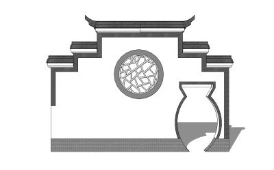 中式景观墙草图大师模型，景墙sketchup模型下载