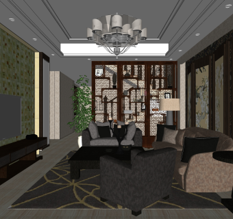 现代简约客厅免费su模型草图大师文件下载