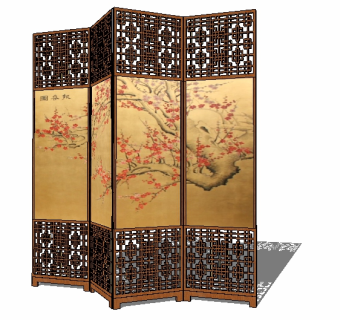 中式格栅屏风草图大师模型，格栅sketchup模型下载