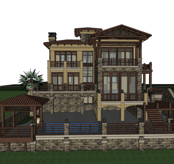 简易欧式别墅外观草图大师模型，SU模型免费下载