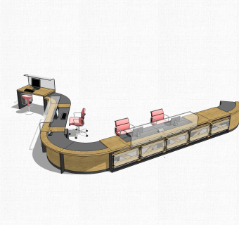 现代异形简约接待台su模型，接待台sketchup模型下载