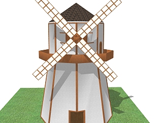 現代大型復古風車skp模型，風車sketchup模型下載