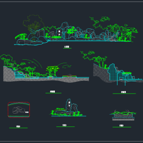 史上最全假山立剖面详图CAD模板，假山CAD图纸下载