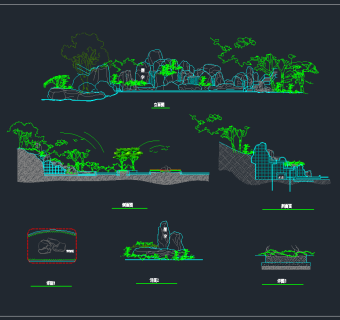 史上最全假山立剖面详图CAD模板，假山CAD图纸下载