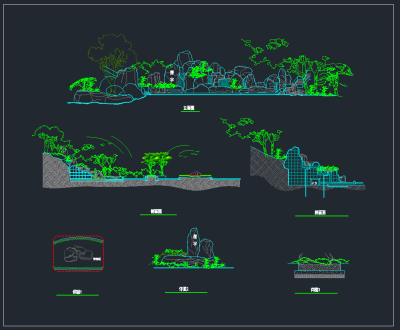史上最全假山立剖面详图CAD模板，假山CAD图纸下载