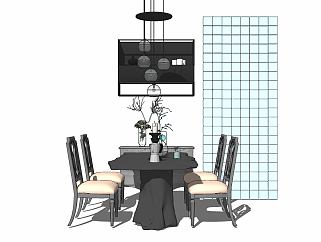 <em>美式餐桌</em>椅组合su模型，简约餐桌sketchup模型下载