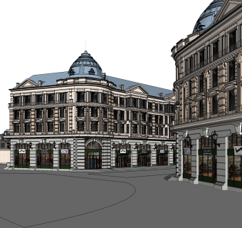 欧式建筑商业街，SU模型免费下载