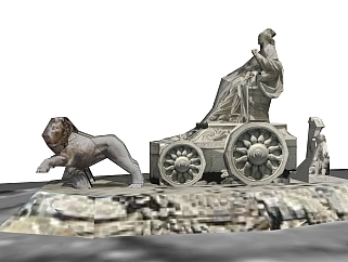 欧式狮子马车雕塑su模型,摆件草图大师模型下载