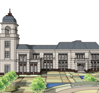 欧式售楼处建筑方案草图大师模型，售楼部建筑沙盘sketchup模型免费下载