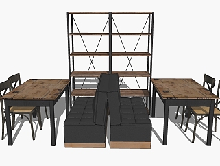 工业风<em>餐桌椅组合</em>su模型，餐桌sketchup模型下载