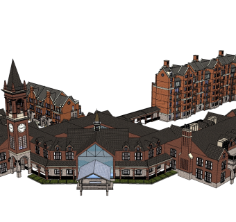 英式商业街草图大师模型下载、英式商业街su模型下载