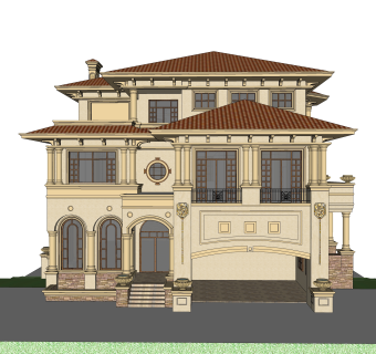 法式独栋别墅su模型下载，别墅草图大师模型分享