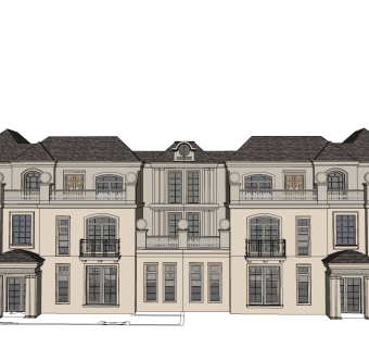 欧式连排别墅外观草图大师模型，SU模型免费下载