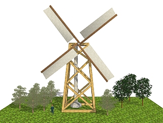 现代大型风车sketchup模型，风车su模型下载