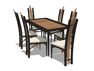 <em>美式</em>餐桌<em>椅</em>sketchup模型，家庭用餐桌长桌子su模型下载