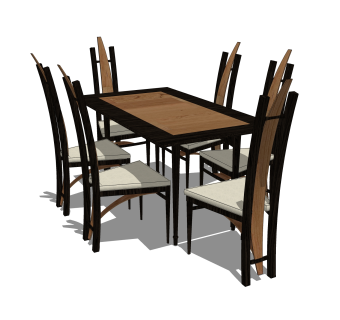 美式餐桌椅sketchup模型，家庭用餐桌长桌子su模型下载