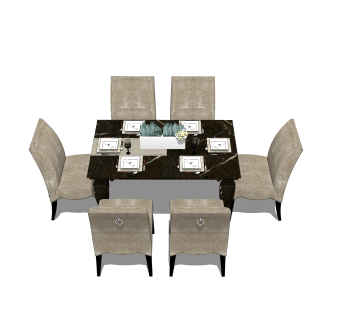 新中式餐桌椅草图大师模型，餐桌椅skb文件下载