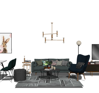 现代沙发组合su模型，沙发skp模型下载