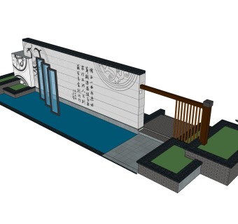 新中式景墙sketchup模型下载