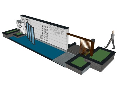 新中式景墙sketchup模型下载