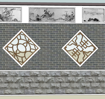 中式景墙草图大师模型skp模型，景墙sketchup模型skp文件分享