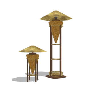 新中式实木灯柱草图大师模型，实木灯柱sketchup模型下载