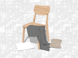 现代实木背靠椅草图大师模型，休闲椅su模型下载
