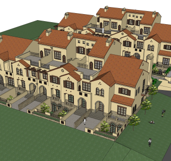 欧式联排别墅skb文件，别墅sketchup模型下载