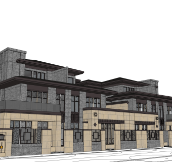 连排欧式别墅外观草图大师模型，SU模型免费下载