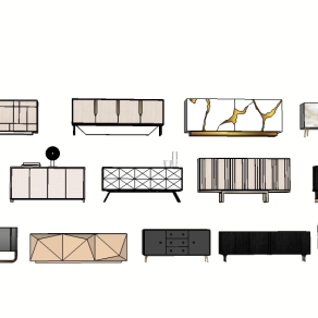 现代边柜端景柜组合su模型，柜子草图大师模型下载