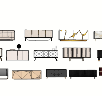现代边柜端景柜组合su模型，柜子草图大师模型下载