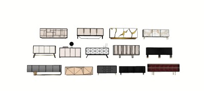 现代边柜端景柜组合su模型，柜子草图大师模型下载