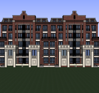 新古典连排别墅su模型下载，sketchup别墅草图大师模型