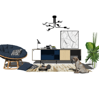  现代电视柜花瓶摆件草图大师模型，电视柜摆件sketchup模型