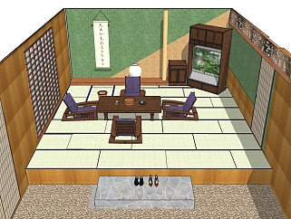 <em>日式茶室</em>sketchup模型下载，茶室草图大师模型