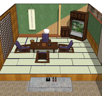 日式茶室sketchup模型下载，茶室草图大师模型