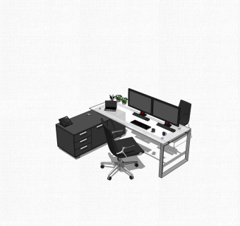 现代班台桌草图大师模型，班台桌sketchup模型下载