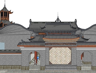中式<em>寺院</em>sketchup模型，<em>寺院</em>草图大师模型下载