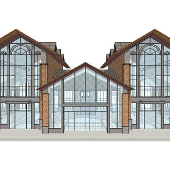 欧式售楼处建筑方案草图大师模型，售楼部建筑沙盘sketchup模型免费下载