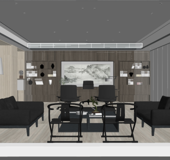 中式客厅su模型，客厅skb文件下载