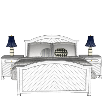 简欧双人床免费su模型，双人床sketchup模型下载