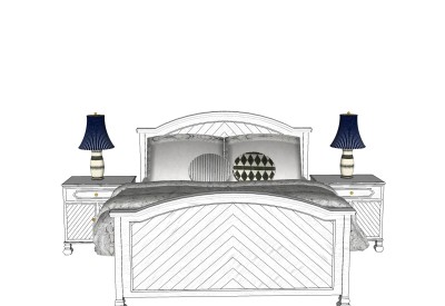 简欧双人床免费su模型，双人床sketchup模型下载